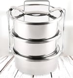 13x5cm 3 Kaplı Sefer Tası 2-3 Kişilik Yemek Taşıma Kabı Paslanmaz Çelik 1.5lt 500ml X3 Isıtılabilir
