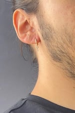 14 Ayar Altın Erkek 2 cm Anahtar Kilit Modelli Halka Küpe ERKVRTZ115632 SARI