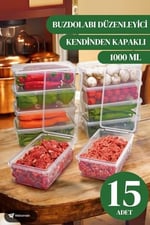 15 Adet 1 Litre Kendinden Kapaklı Derin Dondurucuya Uygun Saklama Kabı Düzenleyici (1000 Ml)