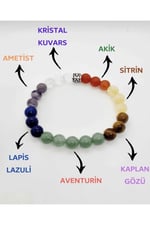 (1543) Kristal Kuvars Ametist Lapis Dönüşümlü Sitrin Kaplan Gözü Akik Doğal Taş Bileklik 8 Mm Çok Renkli 18