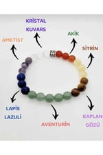 (1544) Kristal Kuvars Ametist Lapis Dönüşümlü Sitrin Kaplan Gözü Akik Doğal Taş Bileklik 8 Mm Çok Renkli 21