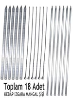 18 parça Farklı Boyut ve Özelliklerde Barbekü Mangal Şiş Set, 6 Adana+6 Şiş Kebap+6 Tavuk Kanat Şiş