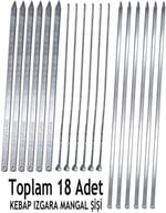 18 parça Farklı Boyut ve Özelliklerde Barbekü Mangal Şiş Set, 6 Adana+6 Şiş Kebap+6 Tavuk Kanat Şiş
