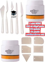 2 adet 220 ml beyaz rölyef pasta 5'li spatula 6'lı plastik şekillendirme seti