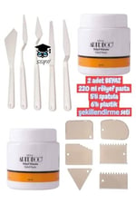 2 adet 220 ml beyaz rölyef pasta 5'li spatula 6'lı plastik şekillendirme seti