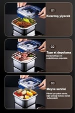 2 Adet Çelik 1250 ml Kilitli Yemek Meyve Et Buzdolabı Beslenme Saklama Kabı mt106