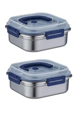 2 Adet Çelik 1250 ml Kilitli Yemek Meyve Et Buzdolabı Beslenme Saklama Kabı mt106