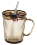 2 Adet Kapaklı Pipetli Cam Kupa Bardak Çay Kahve Meşrubat Tatlı Bardağı Kahverengi 370 ml