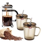 2 Adet Kapaklı Pipetli Cam Kupa Bardak Çay Kahve Meşrubat Tatlı Bardağı Kahverengi 370 ml