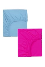2 Adet Pamuklu Ve Lastikli 60 X 120 X 15 Cm Penye Bebek Çarşaf, Fuşya-Mavi