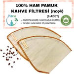 (2 adet) Yıkanabilir, Kumaş Kahve Filtresi (no:4) Ağartılmamış%100 Ham Pamuk, Organik, Ekolojik Filtre no:4 (no4.2)