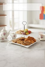2 Katlı Beyaz Akrilik Meyvelik & Kurabiyelik & Sunum Standı - 26 cm