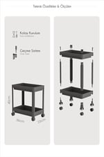 2 Katlı Tekerlekli Düzenleyici Raf Mutfak Tezgah & Evye Altı Dolap İçi Organizer, Banyo Deterjanlık ve Şampuanlık, Çok Amaçlı Taşınabilir Sebzelik, Modern Dekoratif Mutfak Raf Ünitesi (GRİ)