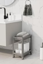 2 Katlı Tekerlekli Düzenleyici Raf Mutfak Tezgah & Evye Altı Dolap İçi Organizer, Banyo Deterjanlık ve Şampuanlık, Çok Amaçlı Taşınabilir Sebzelik, Modern Dekoratif Mutfak Raf Ünitesi (GRİ)