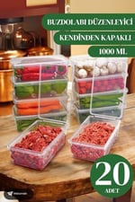 20 Adet 1 Litre Kendinden Kapaklı Derin Dondurucuya Uygun Saklama Kabı Düzenleyici (1000 Ml)