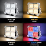 200W Solar LED Projektör, 3 Renk Işık Modlu Şarjlı Kamp Lambası, USB Girişli Güneş Panelli Acil Durum Işığı İP44