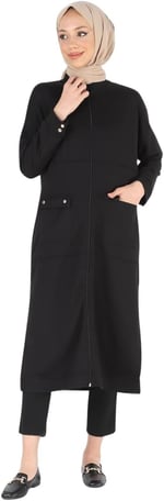 2081_Fermuarlı Yırtmaçlı Oversize Tesettür Kap