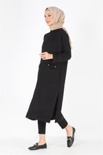 2081_Fermuarlı Yırtmaçlı Oversize Tesettür Kap