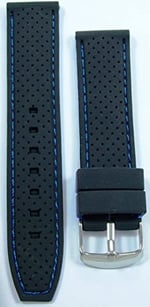 24mm Mavi Dikişli Siyah Kauçuk Silikon Spor Saat Kordonu Kayışı K