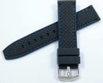 24mm Mavi Dikişli Siyah Kauçuk Silikon Spor Saat Kordonu Kayışı K