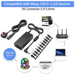 24V 2.5A AC DC Adaptör 60W Güç Kaynağı, LED Şerit Işığı, 3D Yazıcı, LCD Monitör, 5.5 x 2.5 mm ve 11 PCS DC Konnektörlü, 24 Volt 0-2500mA Cihazlarla Uyumlu