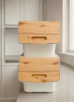 2'li Bambu Patates Soğan Sepeti Tekerlekli Kapaklı Havalandırmalı 24 Litre Sebzelik Organizer