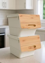 2'li Bambu Patates Soğan Sepeti Tekerlekli Kapaklı Havalandırmalı 24 Litre Sebzelik Organizer