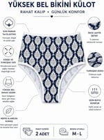2'li Kadın Damalı Bikini Külot Arka Düz Yüksek Bel İnce Lastik Ekonomik