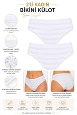 2li Kadın Sim Çizgili Bikini Külot Yüksek Bel İnce Lastik Ekonomik