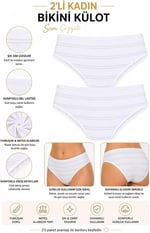 2li Kadın Sim Çizgili Bikini Külot Yüksek Bel İnce Lastik Ekonomik