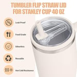 2'li Paket 40 oz Tumbler Kapaklı Hasır Kapak, Stanley Yedek Basmalı Düğme Dökülmeye Dayanıklı Bardak Kapağını Çevirin, Sızdırmaz Su Şişesi Parçaları, Stanley Cup Quencher-Krem Beyaz ile Uyumlu (Krem