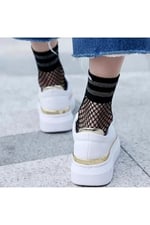 2'li Simli Siyah ve Beyaz File Fishnet Soket Kadın Çorap Siyah/Beyaz 36-39