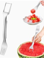 2'si 1 Arada Karpuz Dilimleyici ve Çatal, Paslanmaz Çelik, Ergonomik Saplı, Küp Kesim Özellikli