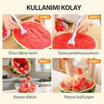 2'si 1 Arada Karpuz Dilimleyici ve Çatal, Paslanmaz Çelik, Ergonomik Saplı, Küp Kesim Özellikli