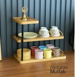 3 Katlı Bambu Mutfak Rafı, Metal Ayaklı, Doğal Bambu ve Siyah Renk, Modern Tasarım, 32.5x28x15.5 cm, Mutfak Düzenleyici, Tezgah Üstü Depolama Standı