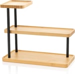 3 Katlı Bambu Mutfak Rafı, Metal Ayaklı, Doğal Bambu ve Siyah Renk, Modern Tasarım, 32.5x28x15.5 cm, Mutfak Düzenleyici, Tezgah Üstü Depolama Standı