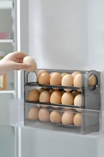 3 Katlı Yumurtalık Buzdolabı Organizeri Saklama Kabı 30 Bölmeli Raflı Yumurta Kutusu Düzenleyici (1, Beyaz)