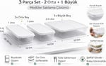 3’lü Modüler Buzdolabı Saklama Kabı Seti Düzenleyici Organizer Kutu (Beyaz)