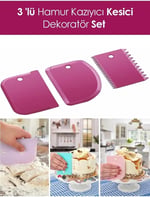 3 Parça Plastik Pasta Hamur Krema Şekillendirici Kesici Kazıyıcı Dekoratör Spatula Set