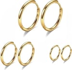 316L Cerrahi Çelik Halka Küpe Seti 3 Çift Altın Renk Hipoalerjenik Piercing Küpe Kadın Erkek Unisex Helix Tragus Kıkırdak Burun Dudak Halkası Paslanmaz Çelik Minimal Şık Günlük Takı 16mm 20mm 24mm