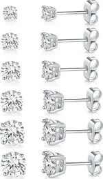 316L Cerrahi Paslanmaz Çelik 3 Çift Kıkırdak Küpe Seti Kadın Erkek Unisex Tek Taşlı Dikdörtgen Küpe Gümüş Renk Minimal Helix Tragus Cartilage Piercing Küpe Seti Günlük Kullanım Şık Takı
