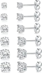 316L Cerrahi Paslanmaz Çelik 3 Çift Kıkırdak Küpe Seti Kadın Erkek Unisex Tek Taşlı Dikdörtgen Küpe Gümüş Renk Minimal Helix Tragus Cartilage Piercing Küpe Seti Günlük Kullanım Şık Takı