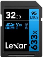32GB Lexar Professional 633x SDHC UHS-I cards, up to 95MB/s read 20MB/s write C10 V10 U1
