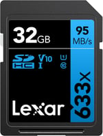 32GB Lexar Professional 633x SDHC UHS-I cards, up to 95MB/s read 20MB/s write C10 V10 U1
