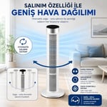 39 İnç Kule Tipi Vantilatör, Uzaktan Kumandalı, 45W Güçlü Motor, 3 Hız Kademesi, 3 Modlu, LED Dokunmatik Ekran, Salınımlı, Sessiz Çalışma, 7.5 Saat Zamanlayıcı, Beyaz