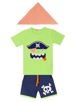 3D Yeşil Korsan Çocuk T-shirt Şort Bandana Takım