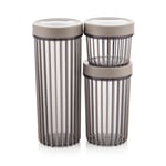 3'lü Çevir Aç Kapak Kavanoz Plastik Saklama Kabı Seti, Büyük, Orta, Küçük, 3 Boy (BEJ)
