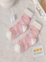 3'lü Peluş Kışlık Yumuşak Yünlü Kokulu Kalpli Pembe-Beyaz-Sarı Uyku Çorabı Tek Beden