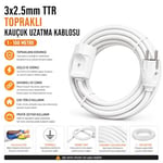 3x2.5mm TTR Tekli Beyaz Topraklı Kauçuk Uzatma Kablosu (15 METRE) - Seçenekler: 1 METRE, 2 METRE, 3 METRE, 4 METRE, 5 METRE, 10 METRE...
