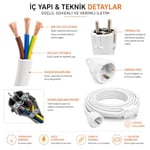 3x2.5mm TTR Tekli Beyaz Topraklı Kauçuk Uzatma Kablosu (15 METRE) - Seçenekler: 1 METRE, 2 METRE, 3 METRE, 4 METRE, 5 METRE, 10 METRE...